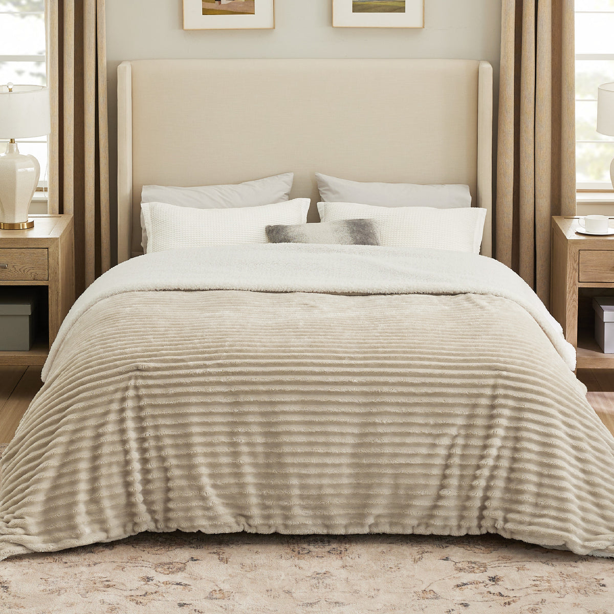Acquard Stripes Shaggy Sherpa Blanket