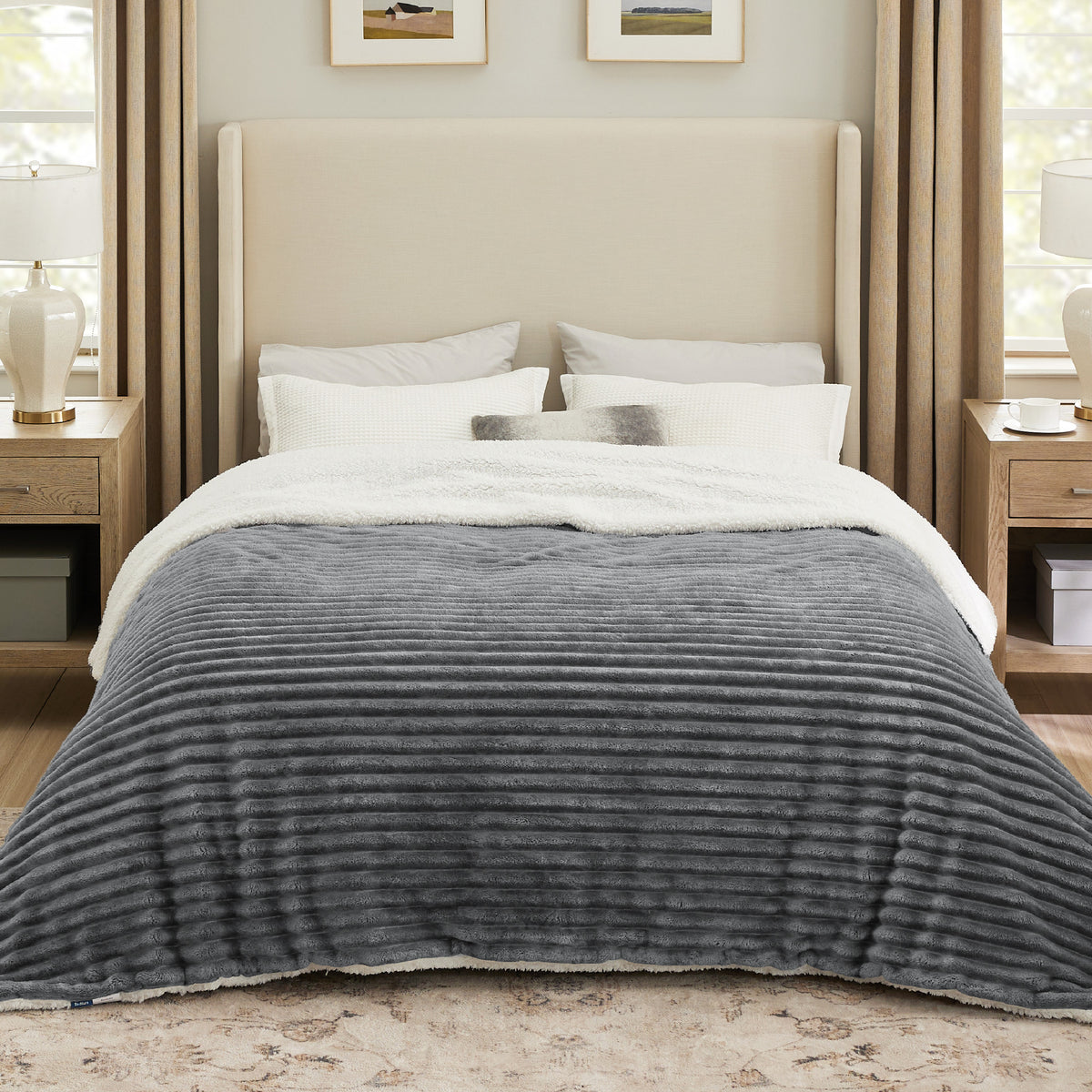 Acquard Stripes Shaggy Sherpa Blanket