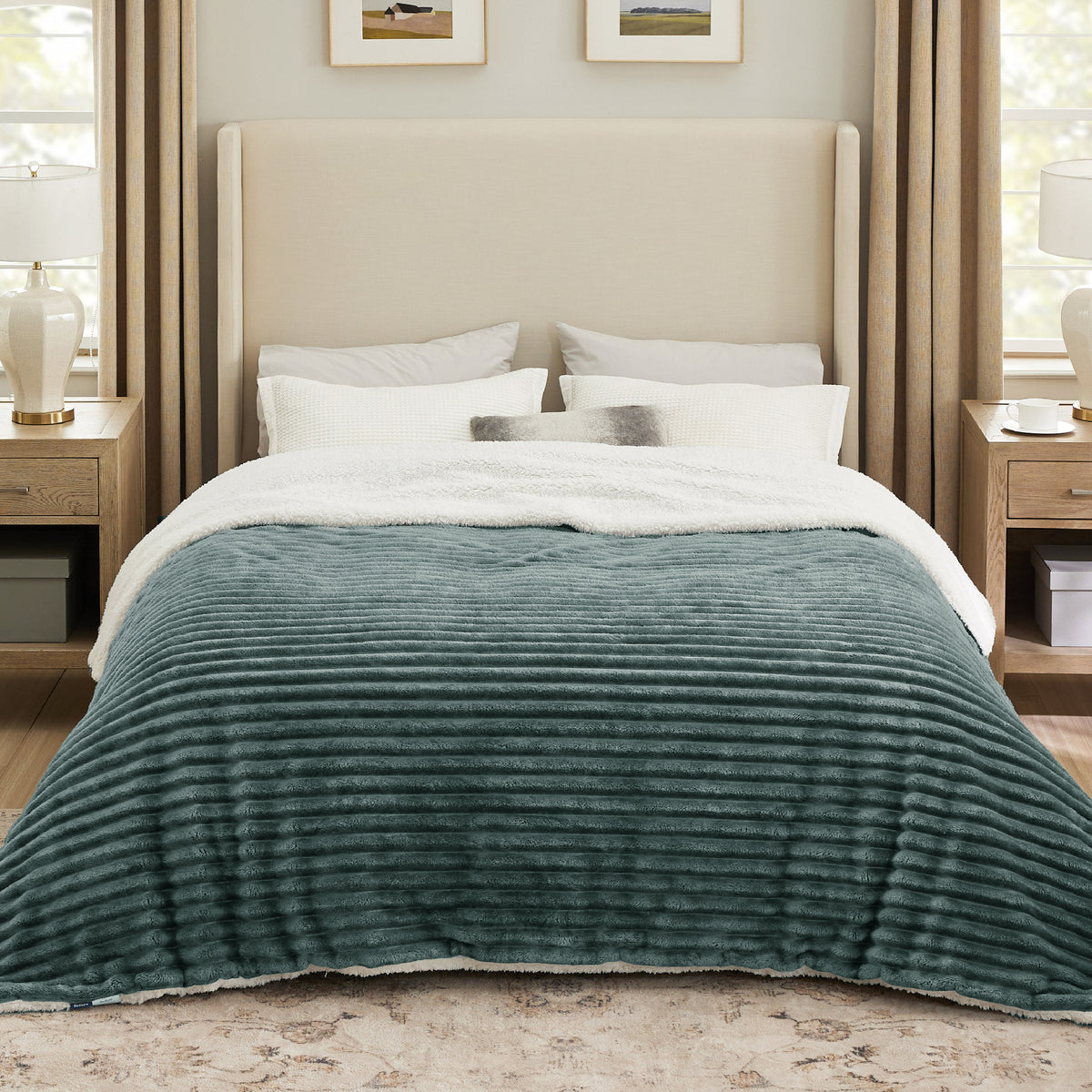 Acquard Stripes Shaggy Sherpa Blanket