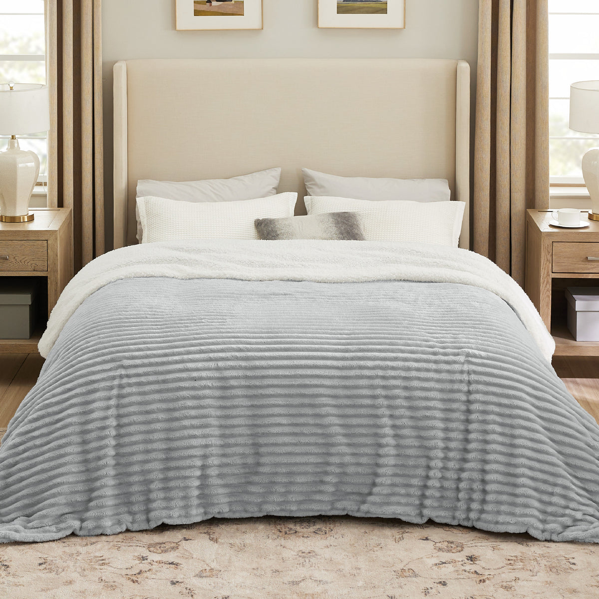Acquard Stripes Shaggy Sherpa Blanket