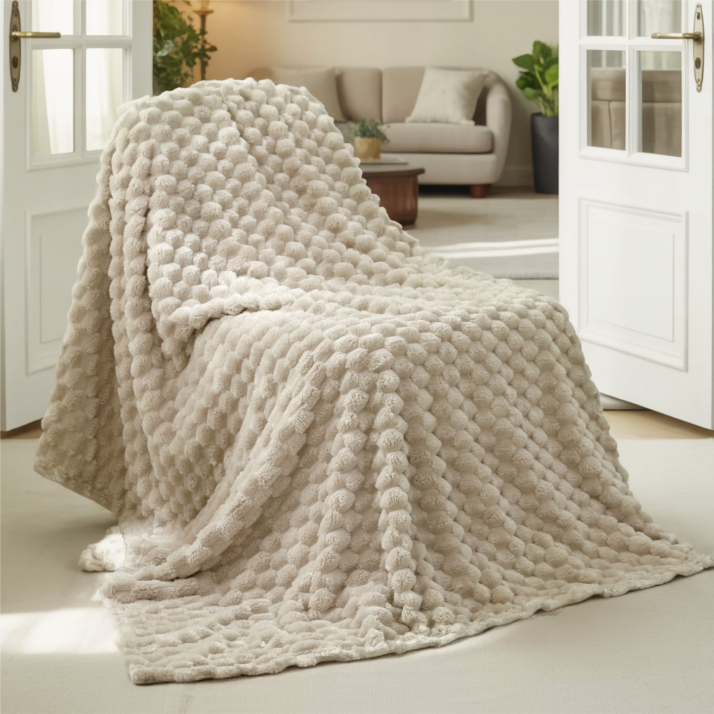 Textured Bubble Flannel Fleece Blanket