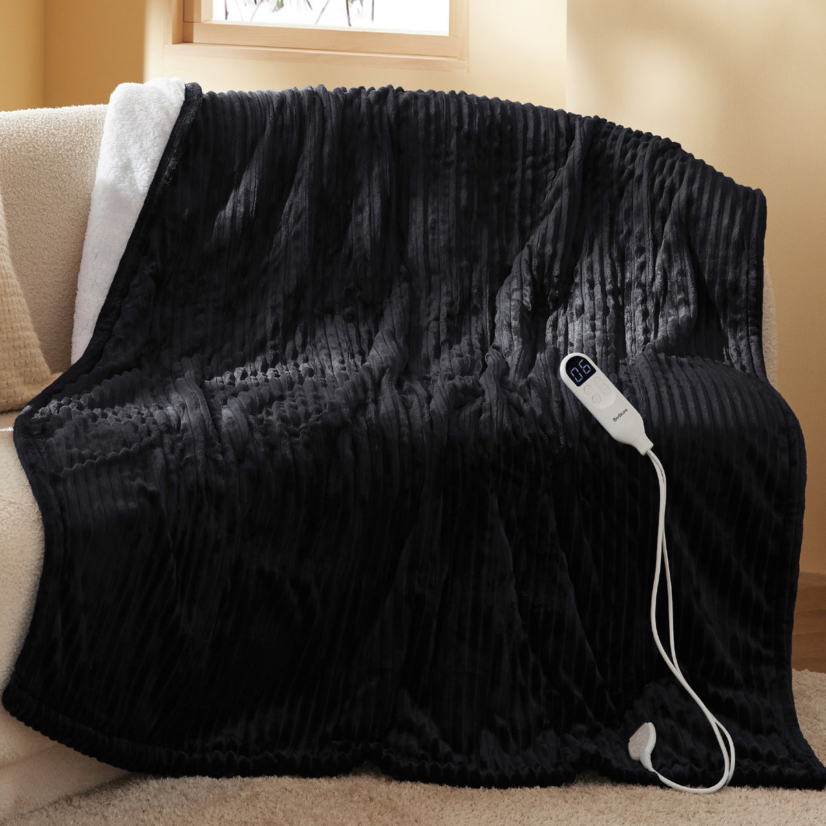 GentleSoft® Ribbed Flannel Heated Blanket