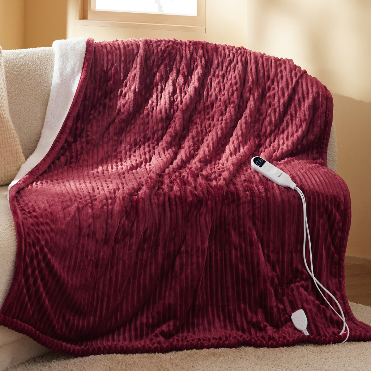 GentleSoft® Ribbed Flannel Heated Blanket