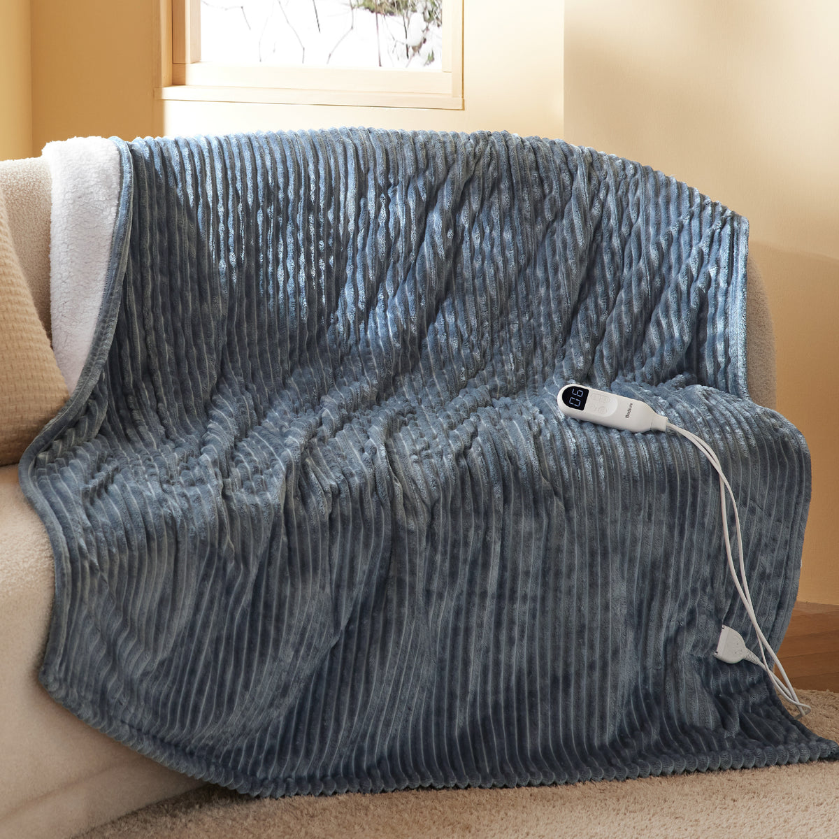 GentleSoft® Ribbed Flannel Heated Blanket