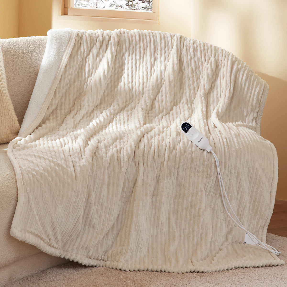 GentleSoft® Ribbed Flannel Heated Blanket