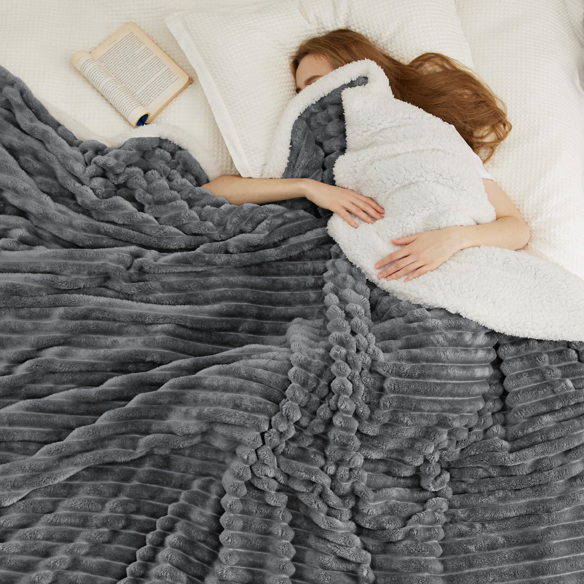 Acquard Stripes Shaggy Sherpa Blanket
