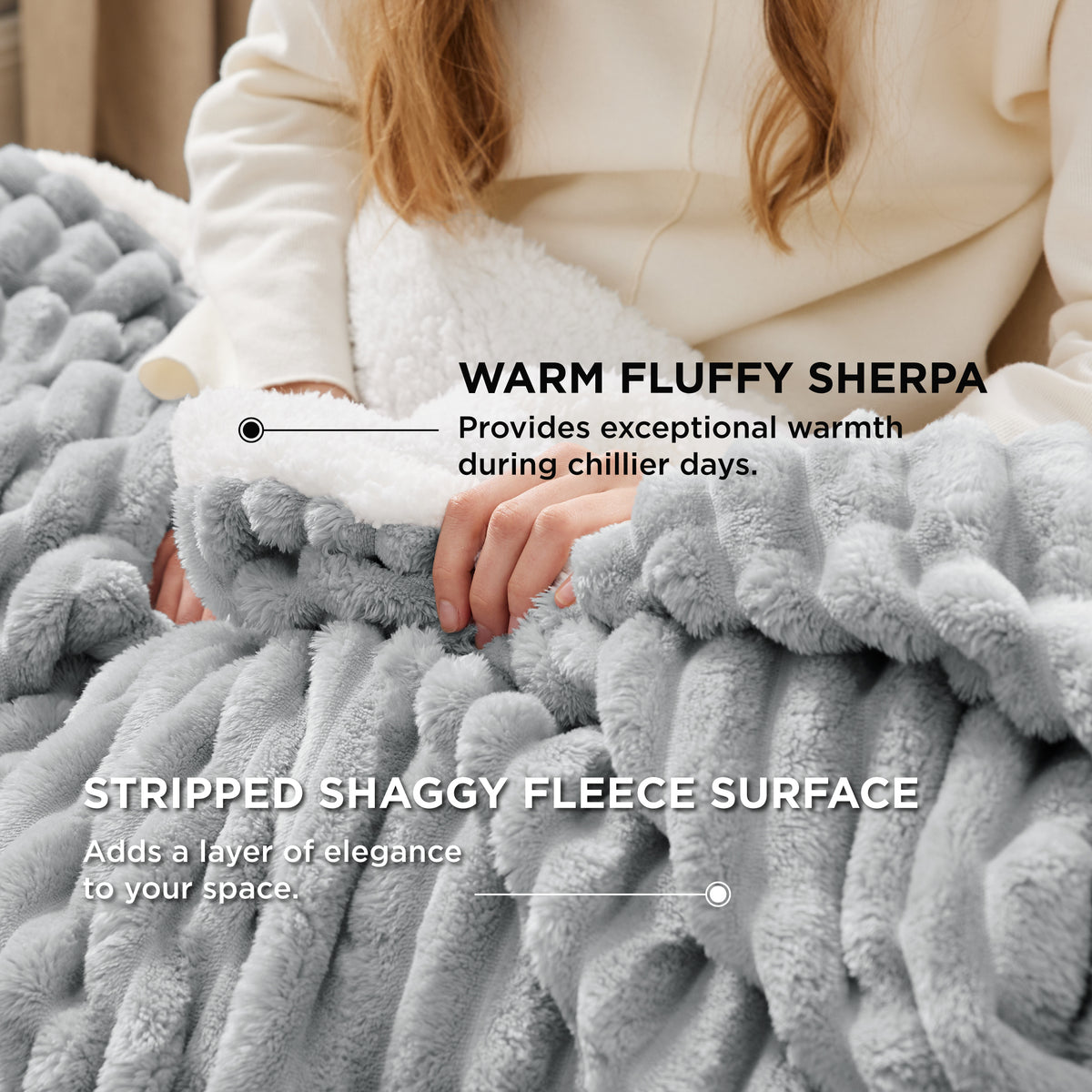 Acquard Stripes Shaggy Sherpa Blanket