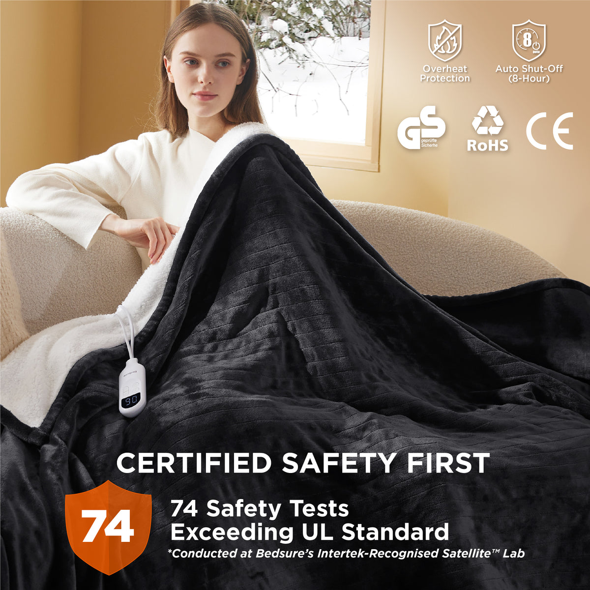 Solid Flannel Heated Blanket