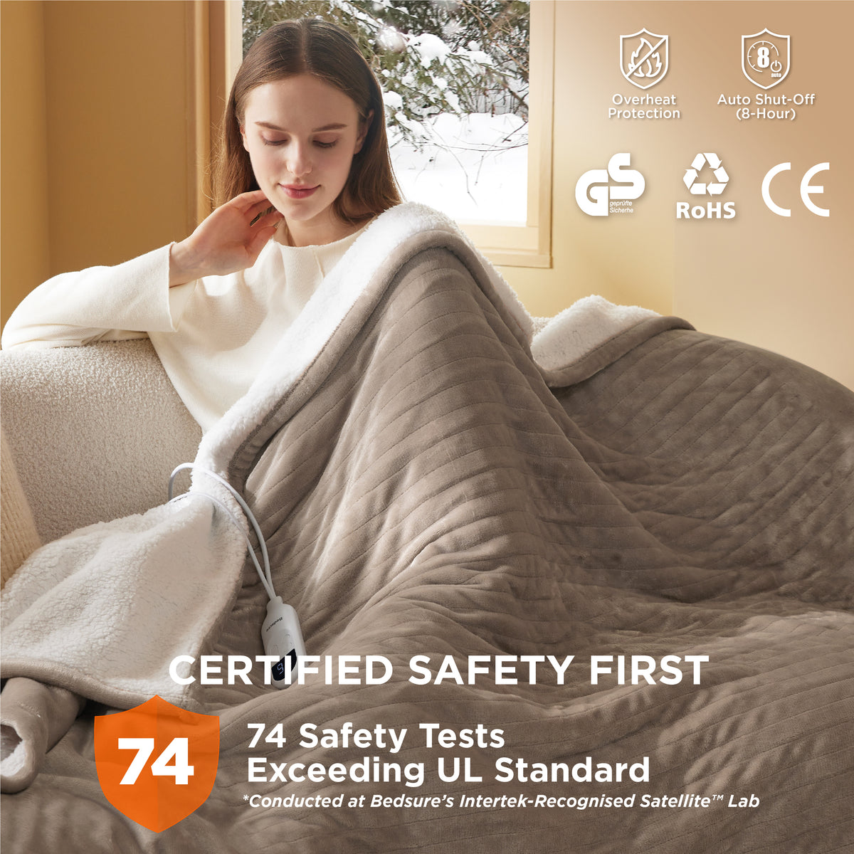 Solid Flannel Heated Blanket