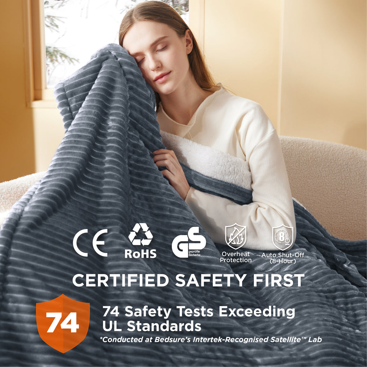 GentleSoft® Ribbed Flannel Heated Blanket