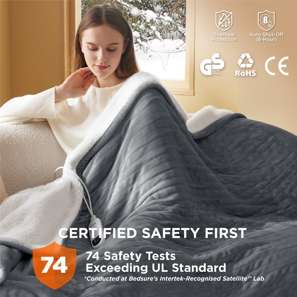 Solid Flannel Heated Blanket