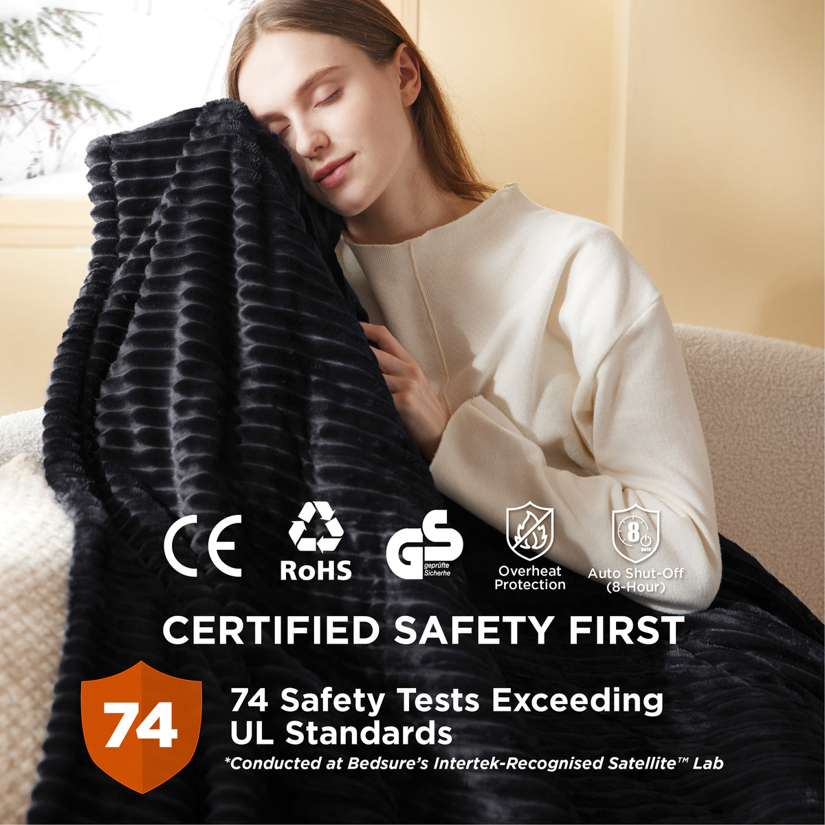 GentleSoft® Ribbed Flannel Heated Blanket
