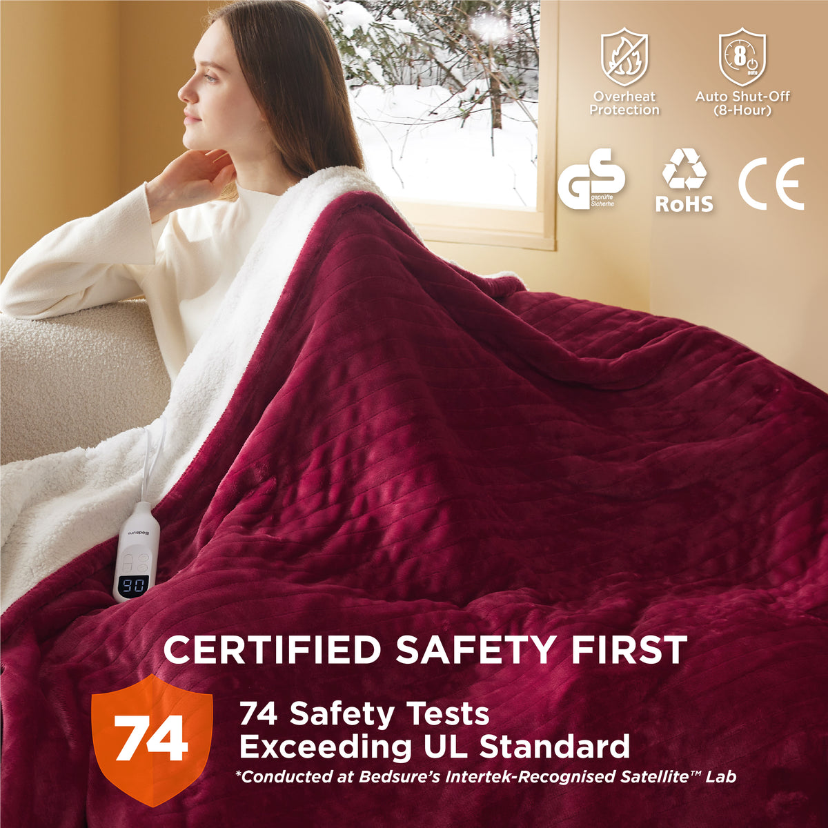 Solid Flannel Heated Blanket