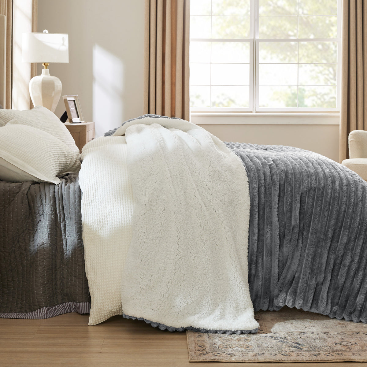 Acquard Stripes Shaggy Sherpa Blanket