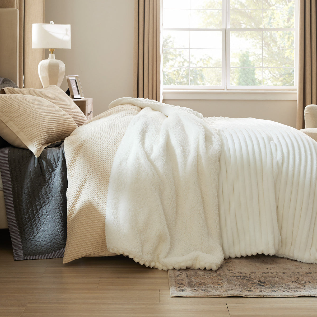 Acquard Stripes Shaggy Sherpa Blanket